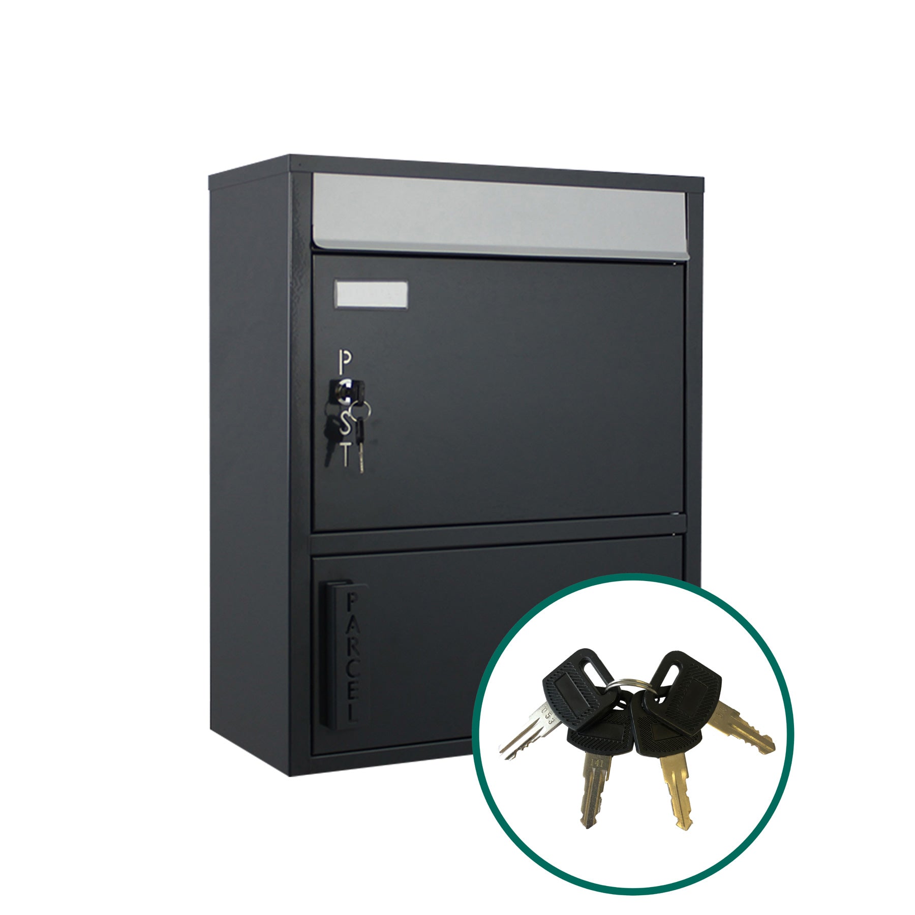 Briefkasten mit Paketfach Tiamat 921 anthrazit mit 4 Schlüsseln