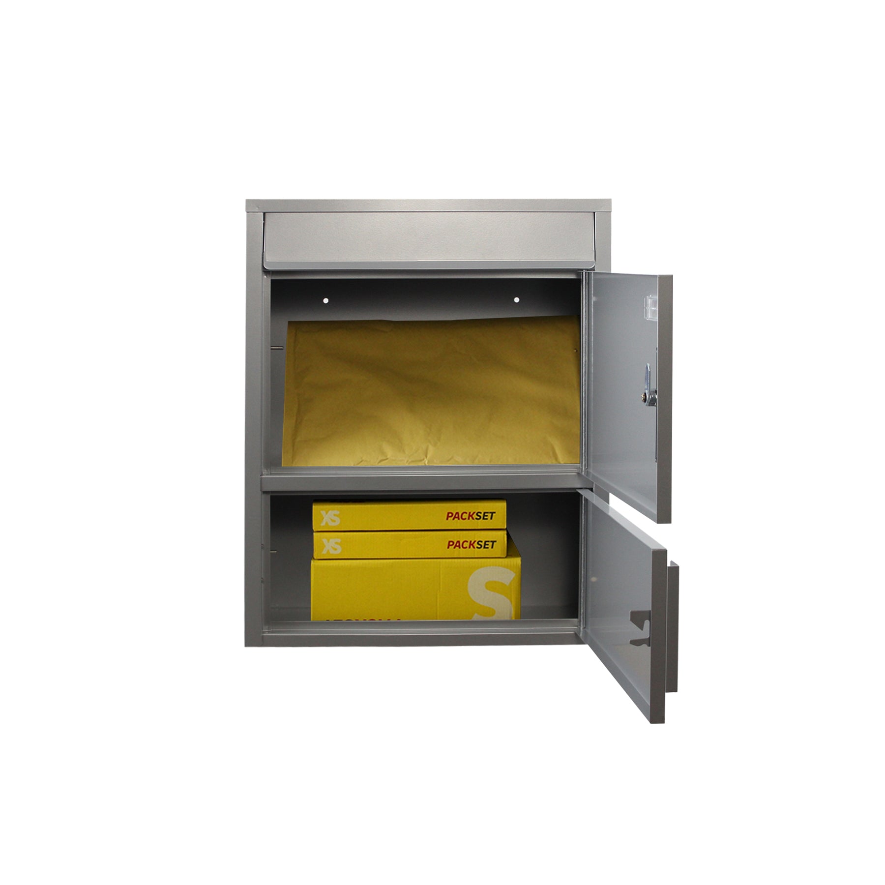 Briefkasten mit Paketfach Tiamat 921 silber-grau mit 4 Schlüsseln