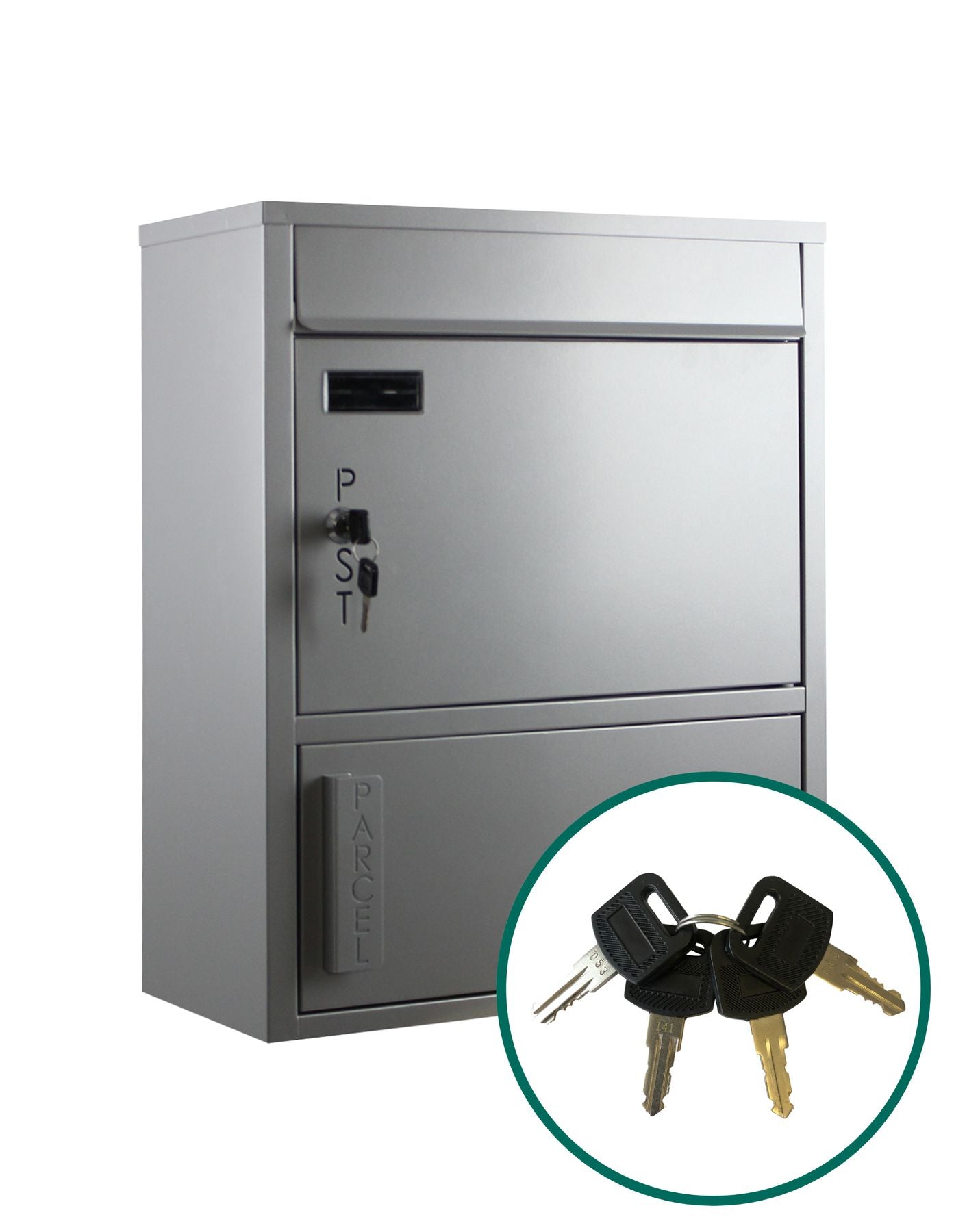 Briefkasten mit Paketfach Tiamat 921 silber-grau mit 4 Schlüsseln