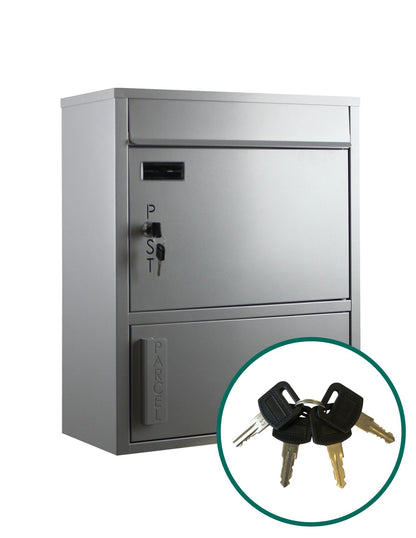 Briefkasten mit Paketfach Tiamat 921 silber-grau mit 4 Schlüsseln