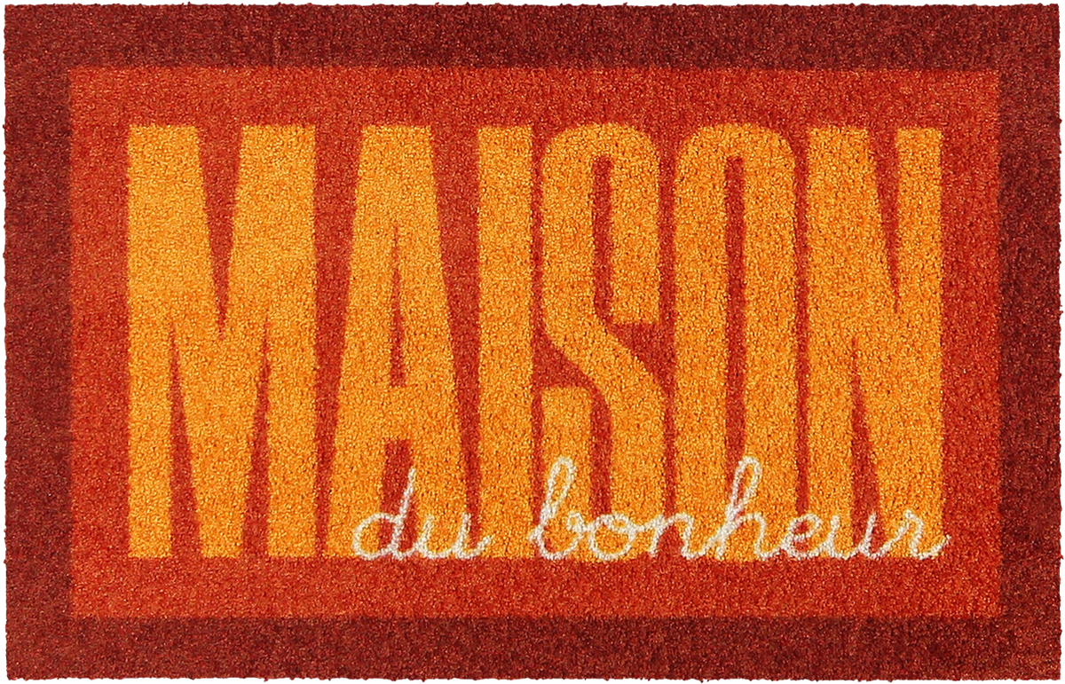 Salonloewe Fußmatte mit Schriftzug „Maison du bonheur“ in Orange und Dunkelrot