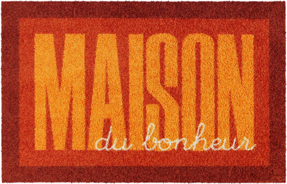 Salonloewe Fußmatte mit Schriftzug „Maison du bonheur“ in Orange und Dunkelrot
