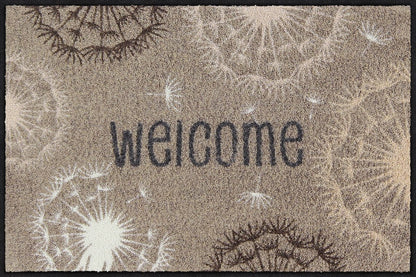 Salonloewe Fußmatte mit Welcome-Schriftzug und Pusteblumen auf Beige