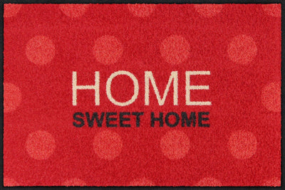 Salonloewe Fußmatte mit Schriftzug „Home Sweet Home“ und Punkten auf rotem Hintergrund