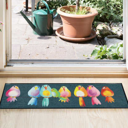 Läufer klein 30x100 Rainbow Birds blau