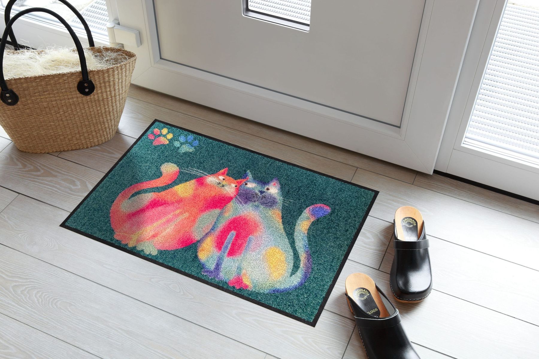 Fußmatte 50x75 Rainbow Cats grün