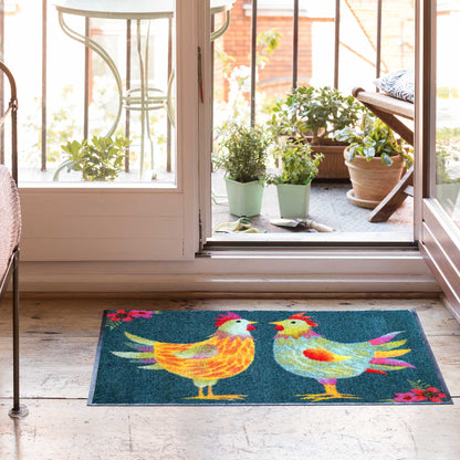 Fußmatte 50x75 Rainbow Chicken petrol grün
