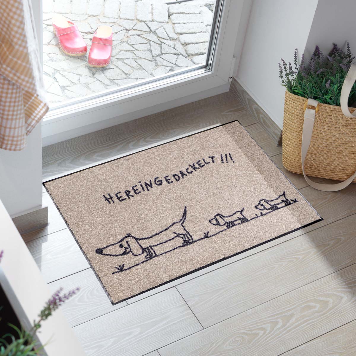 Fußmatte 50x75 Hereingedackelt family beige sand