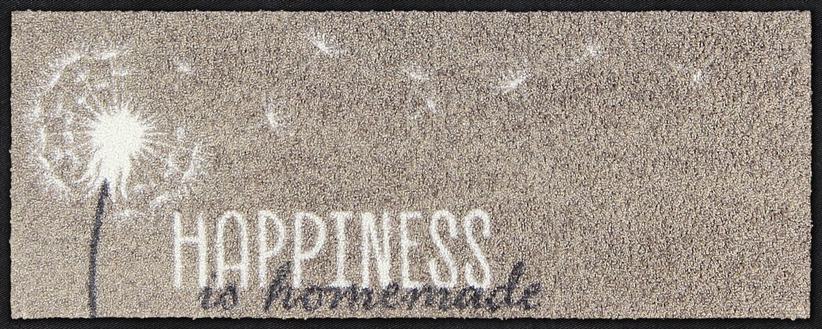 Salonloewe Küchenmatte mit Schriftzug „Happiness is homemade“ und Pusteblume auf Beige