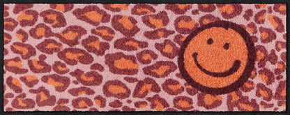 Schmale Salonloewe Fußmatte mit Smile und Leopardenmuster in Rosa und Orange