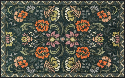 Große Salonloewe Fußmatte mit symmetrischem Blumenmuster auf dunkelgrünem Hintergrund