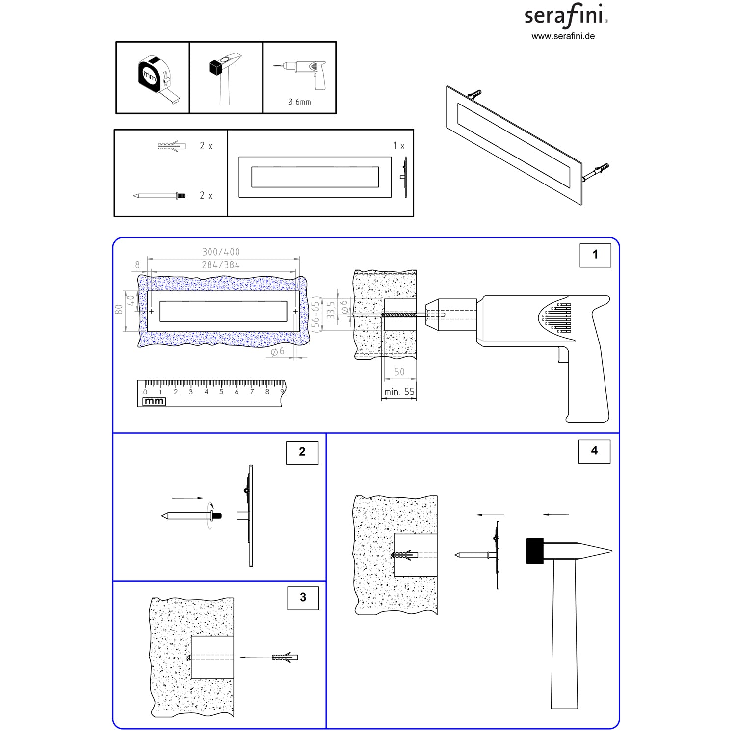 Briefeinwurf-Klappe aus Edelstahl V4A, Post-schlitz recht-eckig 400mm x 80mm, Außen-Einwurfblende