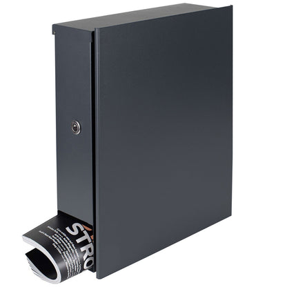 Standbriefkasten mit Zeitungsfach anthrazit (RAL 7016) SBox 111R-b Briefkasten mit Pfosten (einbetonieren) Rechtsanschlag