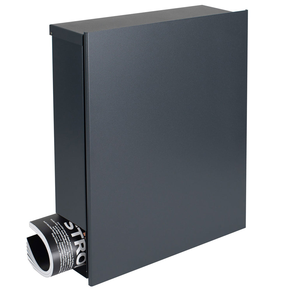Standbriefkasten mit Zeitungsfach anthrazit (RAL 7016) SBox 111b Briefkasten mit Pfosten (einbetonieren)