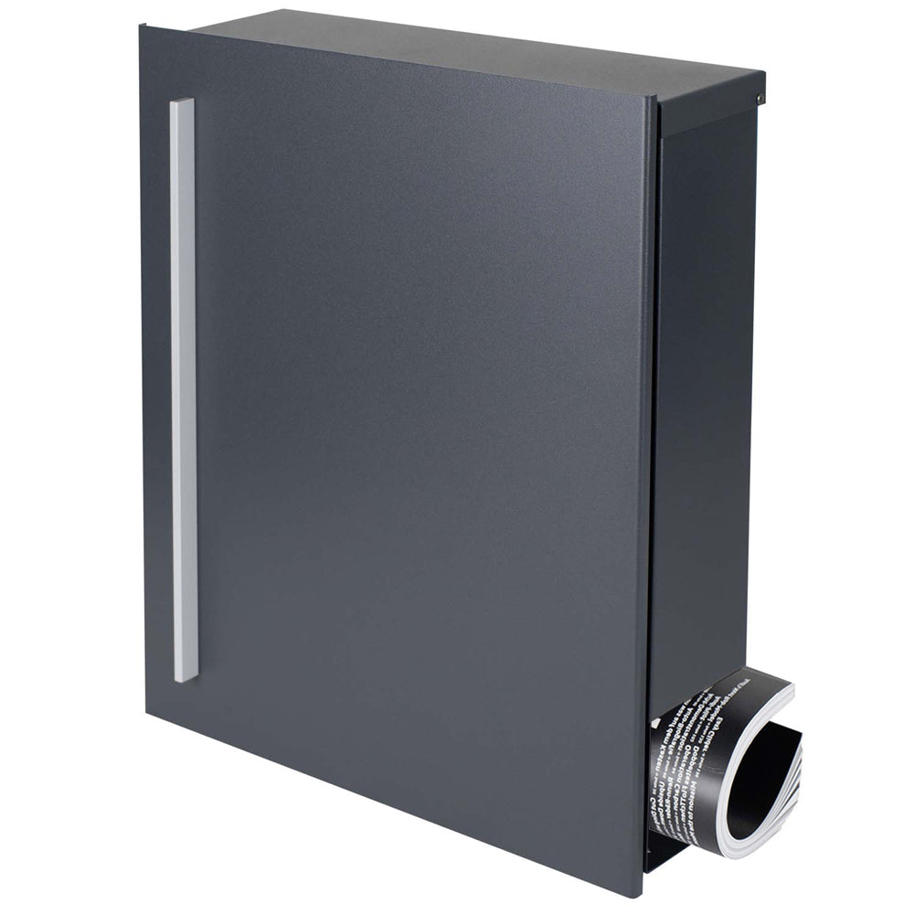 Standbriefkasten mit Zeitungsfach anthrazit (RAL 7016) SBox 110R-b Briefkasten mit Pfosten (einbetonieren) Rechtsanschlag