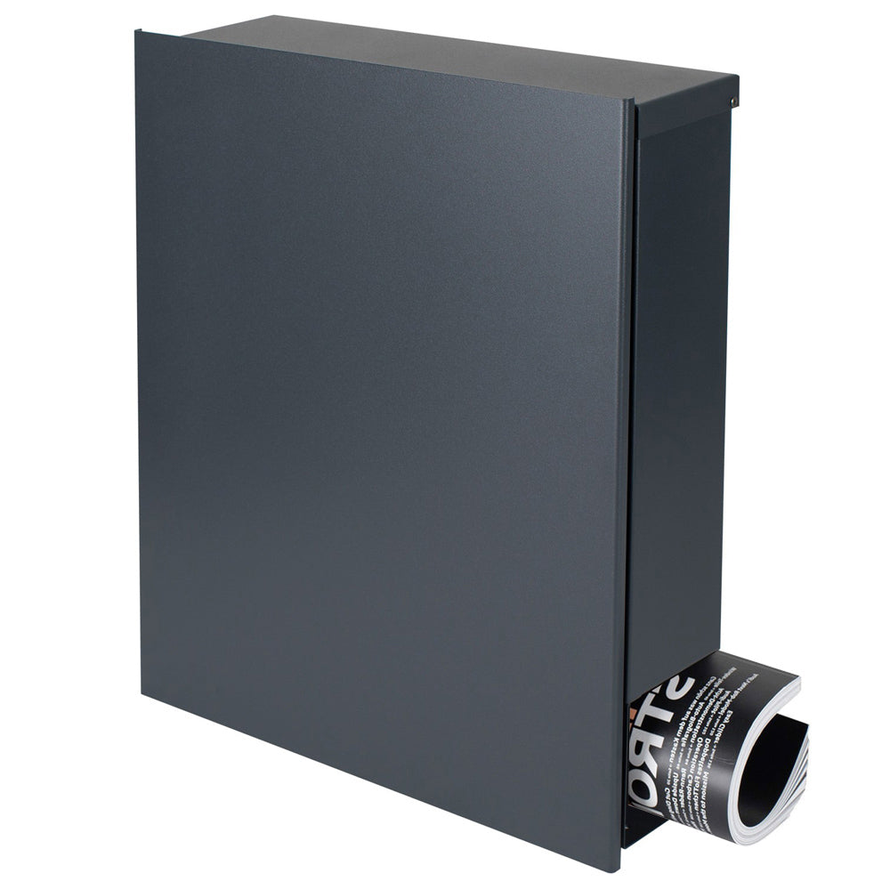 Standbriefkasten mit Zeitungsfach anthrazit (RAL 7016) SBox 111R-b Briefkasten mit Pfosten (einbetonieren) Rechtsanschlag