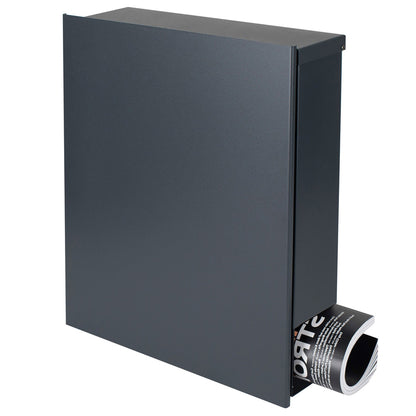 Standbriefkasten mit Zeitungsfach anthrazit (RAL 7016) SBox 111R-b Briefkasten mit Pfosten (einbetonieren) Rechtsanschlag