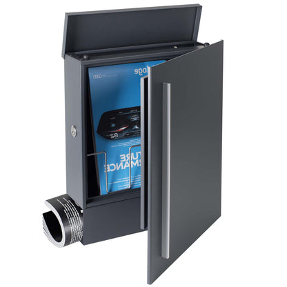 Standbriefkasten mit Zeitungsfach anthrazit (RAL 7016) SBox 110R-b Briefkasten mit Pfosten (einbetonieren) Rechtsanschlag