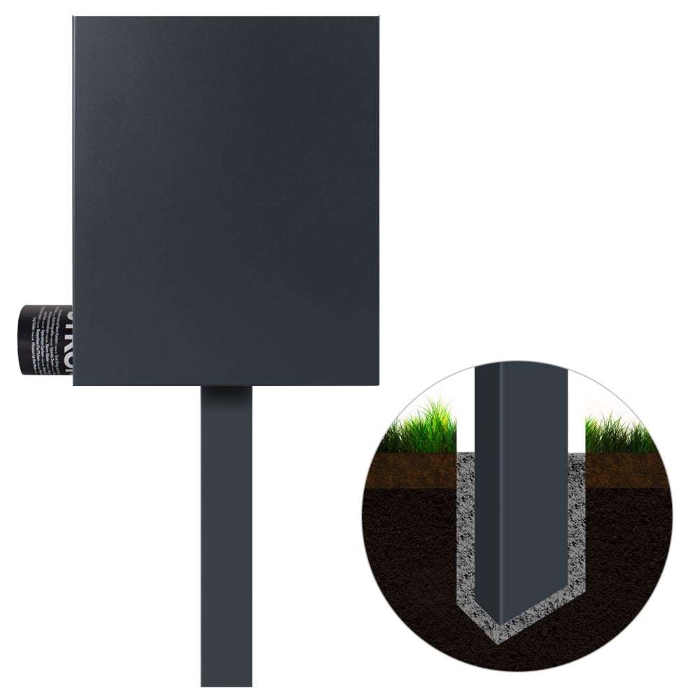 Standbriefkasten mit Zeitungsfach anthrazit (RAL 7016) SBox 111R-b Briefkasten mit Pfosten (einbetonieren) Rechtsanschlag