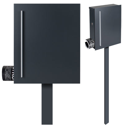 Standbriefkasten mit Zeitungsfach anthrazit (RAL 7016) SBox 110R-b Briefkasten mit Pfosten (einbetonieren) Rechtsanschlag