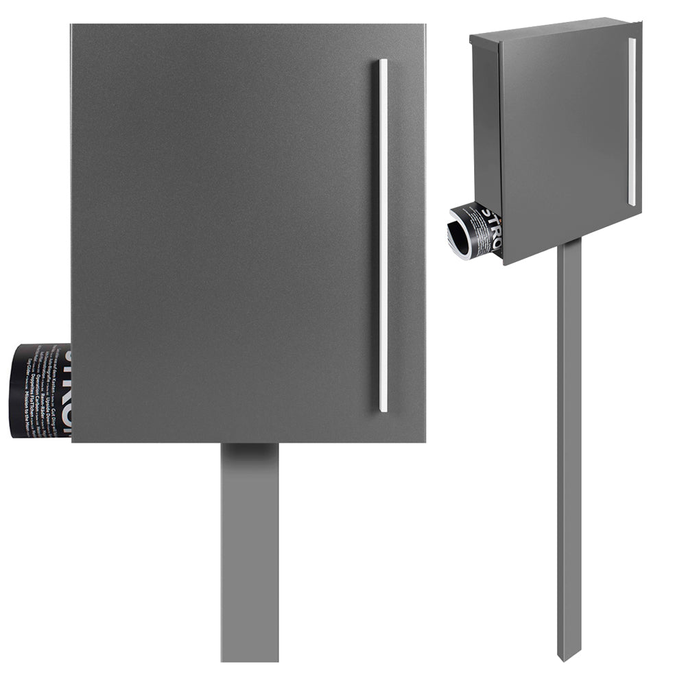 Standbriefkasten mit Zeitungsfach grau-aluminium (RAL 9007) SBox 110b Briefkasten mit Pfosten (einbetonieren)