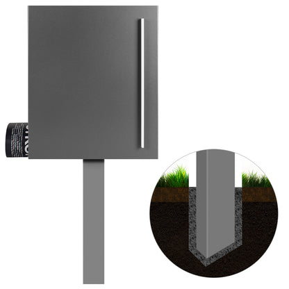 Standbriefkasten mit Zeitungsfach grau-aluminium (RAL 9007) SBox 110b Briefkasten mit Pfosten (einbetonieren)