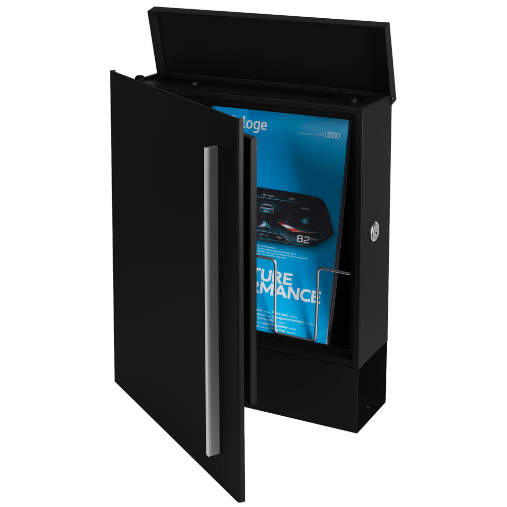 Standbriefkasten mit Zeitungsfach schwarz matt (RAL 9005) SBox 110b Briefkasten mit Pfosten (einbetonieren)