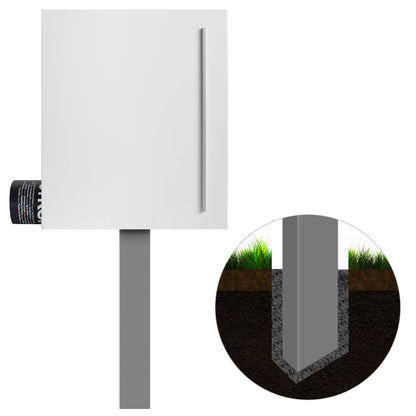 SBox 110b Standbriefkasten mit Zeitungsfach weiß (RAL 9003) Design-Briefkasten mit Fuß (einbetonieren) freistehend