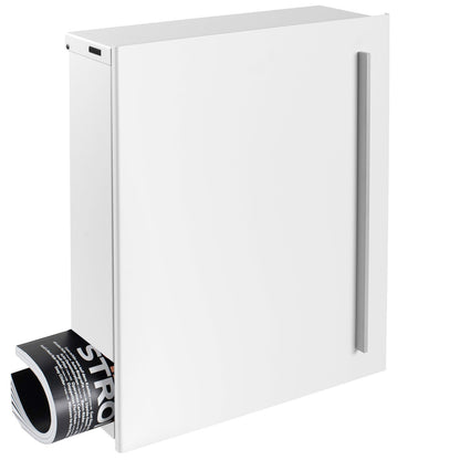 SBox 110b Standbriefkasten mit Zeitungsfach weiß (RAL 9003) Design-Briefkasten mit Fuß (einbetonieren) freistehend