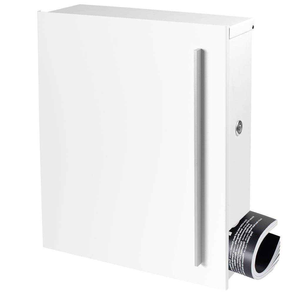 SBox 110b Standbriefkasten mit Zeitungsfach weiß (RAL 9003) Design-Briefkasten mit Fuß (einbetonieren) freistehend