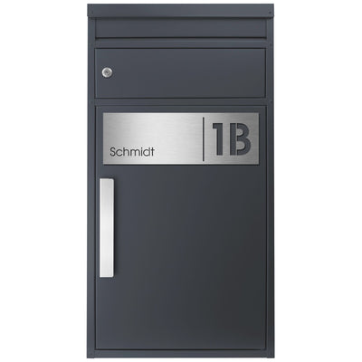 Paketbriefkasten 65M anthrazit mit Hausnummer und Name Ral 7016 personalisiert