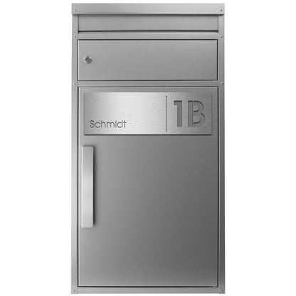Paketpostkasten Edelstahl Design personalisiert Paketfach Paketkasten silber