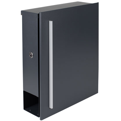 SBox 110RNa Standbriefkasten mit Zeitungsfach inkl. Name und Hausnummer anthrazit (RAL 7016) mit Pfosten (einbetonieren) Rechtsanschlag