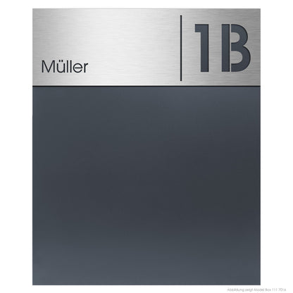 Standbriefkasten mit Zeitungsfach anthrazit-grau (RAL 7016) inkl. Gravur SBox 111rb Briefkasten mit Pfosten (einbetonieren) mit Gravur Schloß links