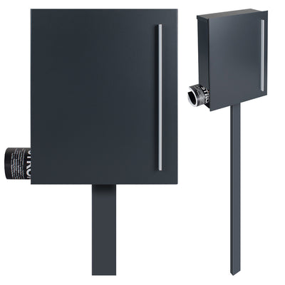 Standbriefkasten mit Zeitungsfach anthrazit (RAL 7016) seidenglanz SBox 115b Briefkasten mit Pfosten (einbetonieren)