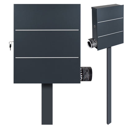 Standbriefkasten mit Zeitungsfach anthrazit (RAL 7016) SBox 141R b Briefkasten mit Pfosten (einbetonieren)