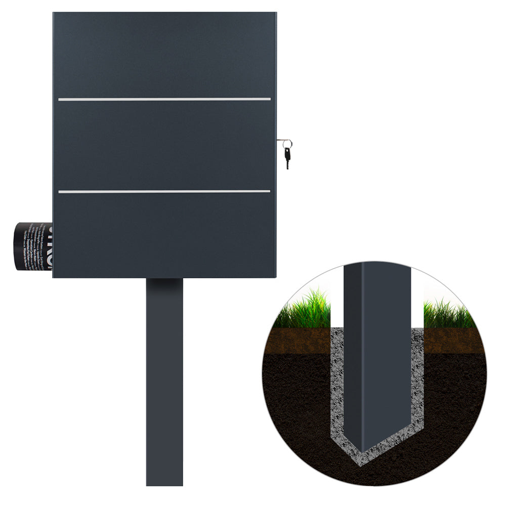 Standbriefkasten mit Zeitungsfach anthrazit (RAL 7016) SBox 141b Briefkasten mit Pfosten (einbetonieren)