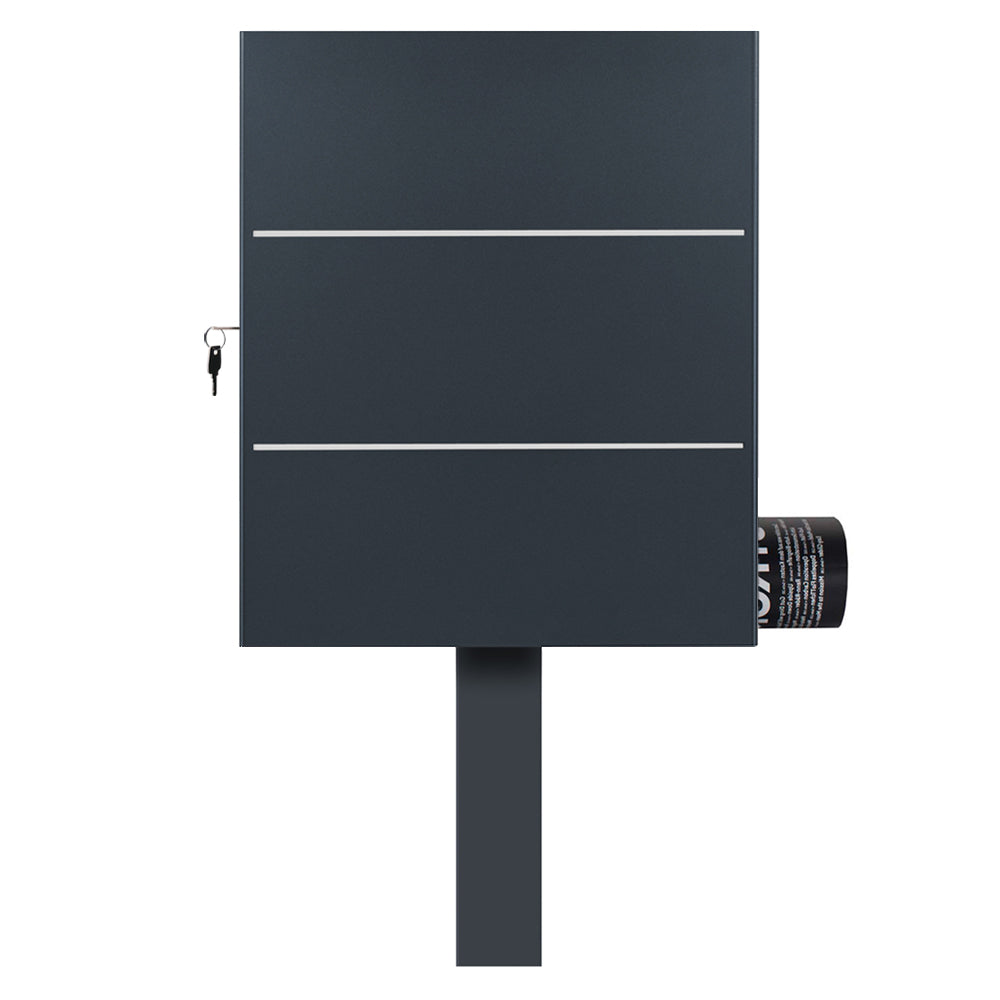 Standbriefkasten mit Zeitungsfach anthrazit (RAL 7016) SBox 141R b Briefkasten mit Pfosten (einbetonieren)
