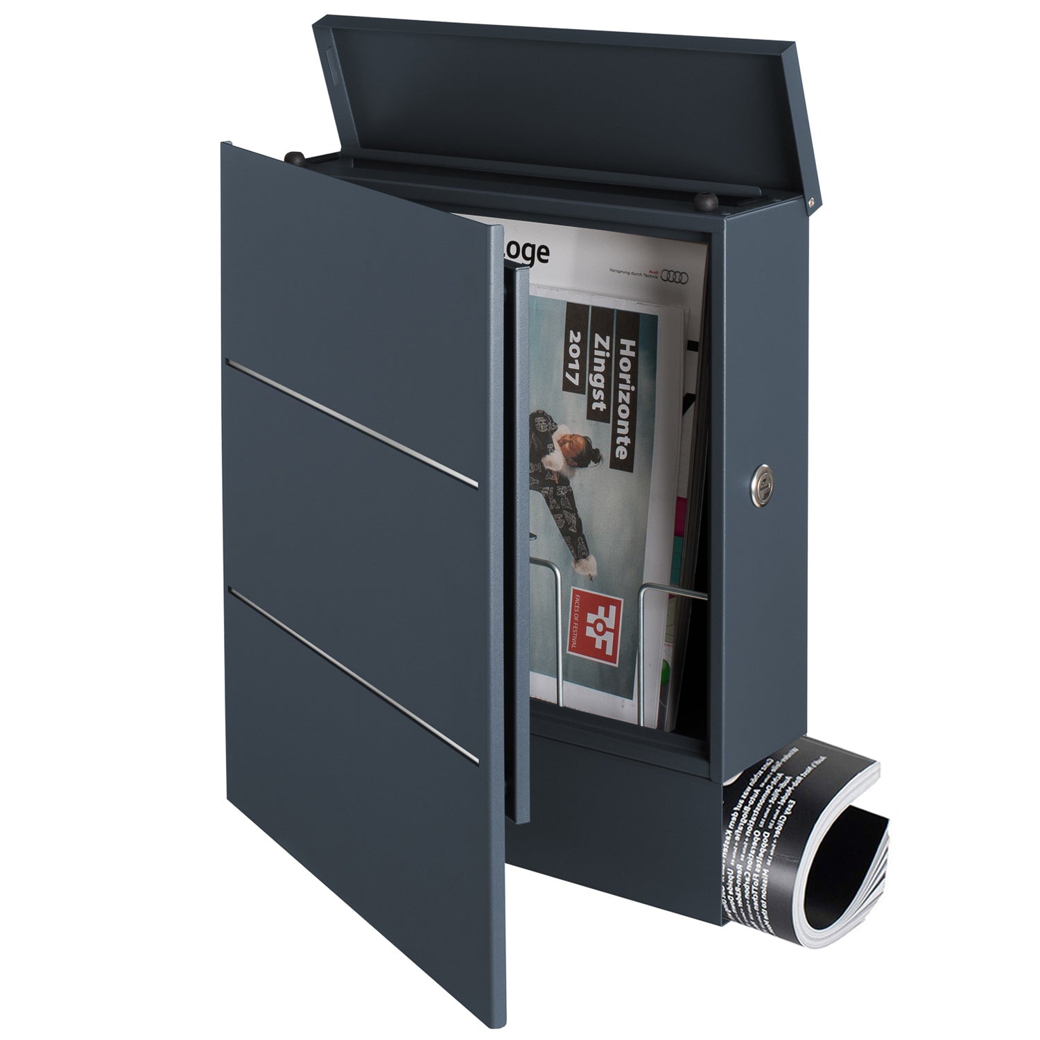 Standbriefkasten mit Zeitungsfach anthrazit (RAL 7016) SBox 141b Briefkasten mit Pfosten (einbetonieren)