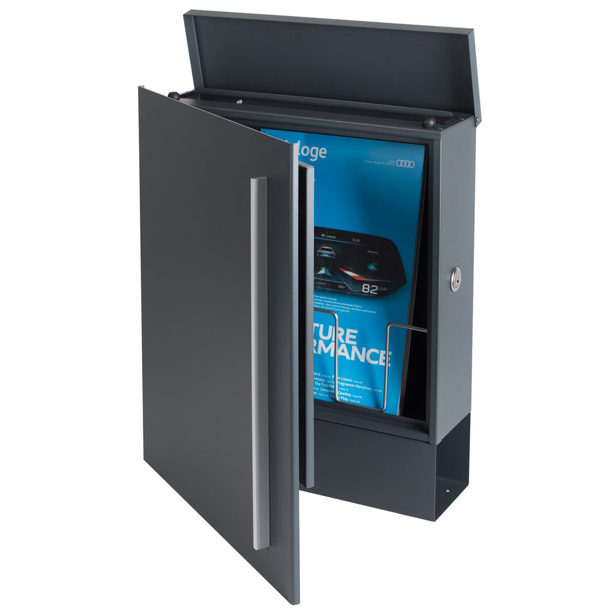 Standbriefkasten mit Zeitungsfach anthrazit (RAL 7016) seidenglanz SBox 115b Briefkasten mit Pfosten (einbetonieren)