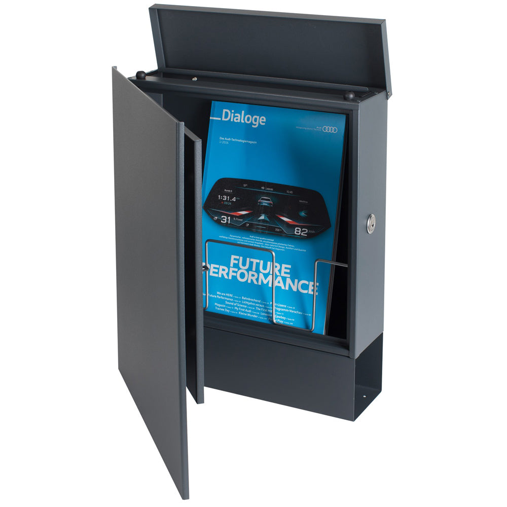 Standbriefkasten mit Zeitungsfach anthrazit seidenglanz (RAL 7016) SBox 116b Briefkasten mit Pfosten (einbetonieren)