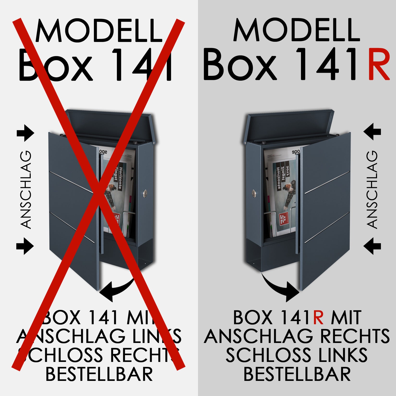 Standbriefkasten mit Zeitungsfach anthrazit (RAL 7016) SBox 141R b Briefkasten mit Pfosten (einbetonieren)