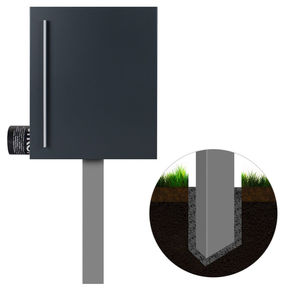 Standbriefkasten mit Zeitungsfach anthrazit (RAL 7016) SBox 110R-b Briefkasten mit Pfosten (einbetonieren) Rechtsanschlag