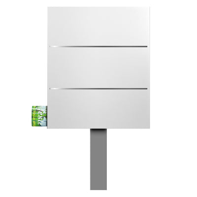 SBox 141b Standbriefkasten mit Zeitungsfach weiß (RAL 9003) mit Pfosten zum Einbetonieren