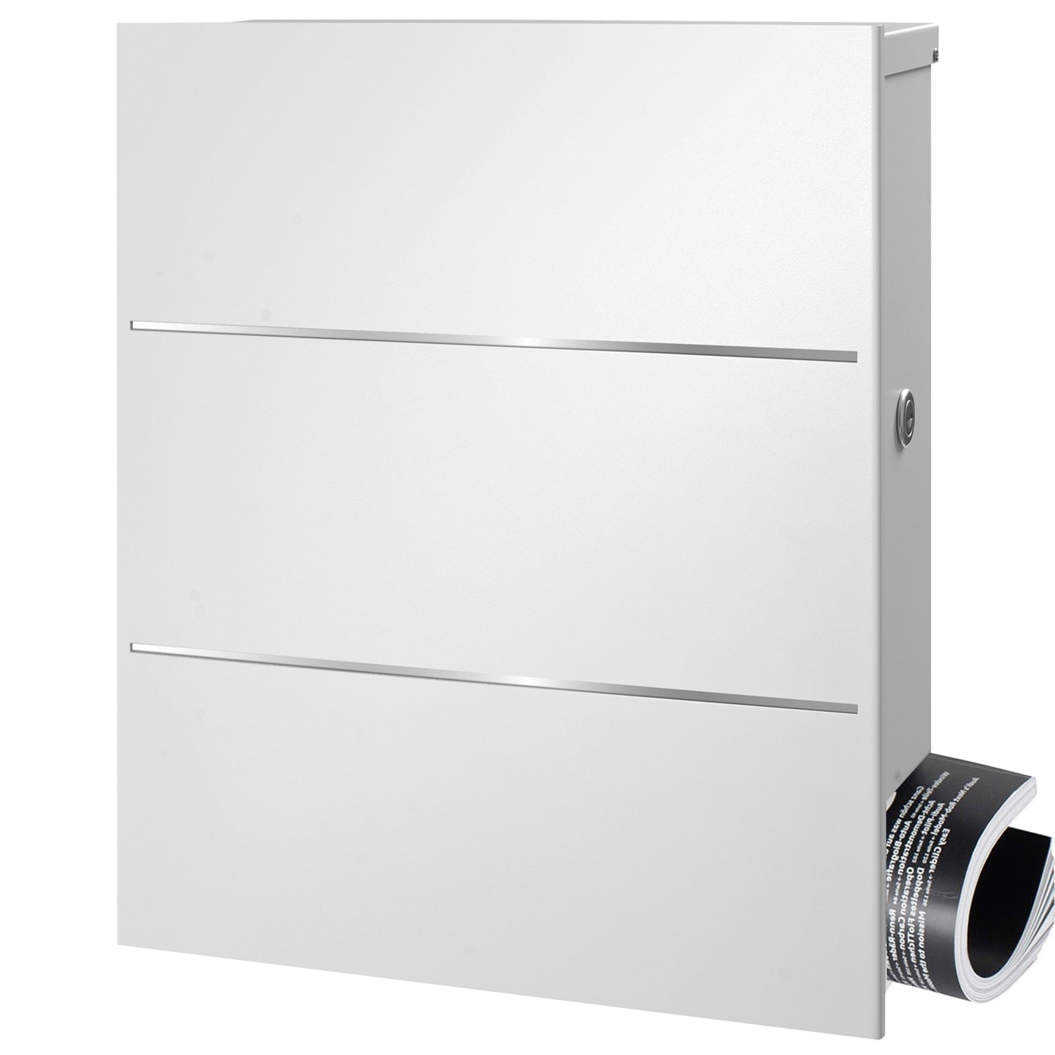 SBox 141b Standbriefkasten mit Zeitungsfach weiß (RAL 9003) mit Pfosten zum Einbetonieren