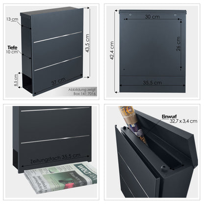 SBox 141b Standbriefkasten mit Zeitungsfach weiß (RAL 9003) mit Pfosten zum Einbetonieren
