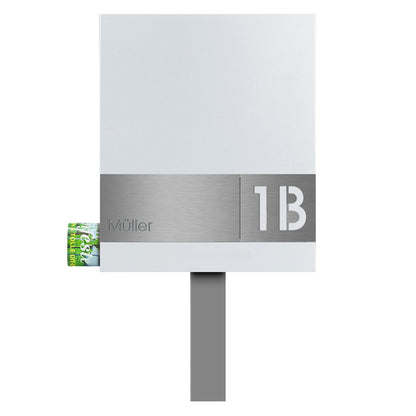 SBox 111b Standbriefkasten mit Zeitungsfach weiß (RAL 9003) inkl. Name + Hausnummer graviert V4A-Edelstahl