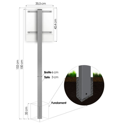 SBox 111b Standbriefkasten mit Zeitungsfach weiß (RAL 9003) inkl. Name + Hausnummer graviert V4A-Edelstahl
