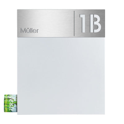 SBox 111b Standbriefkasten mit Zeitungsfach weiß personalisiert