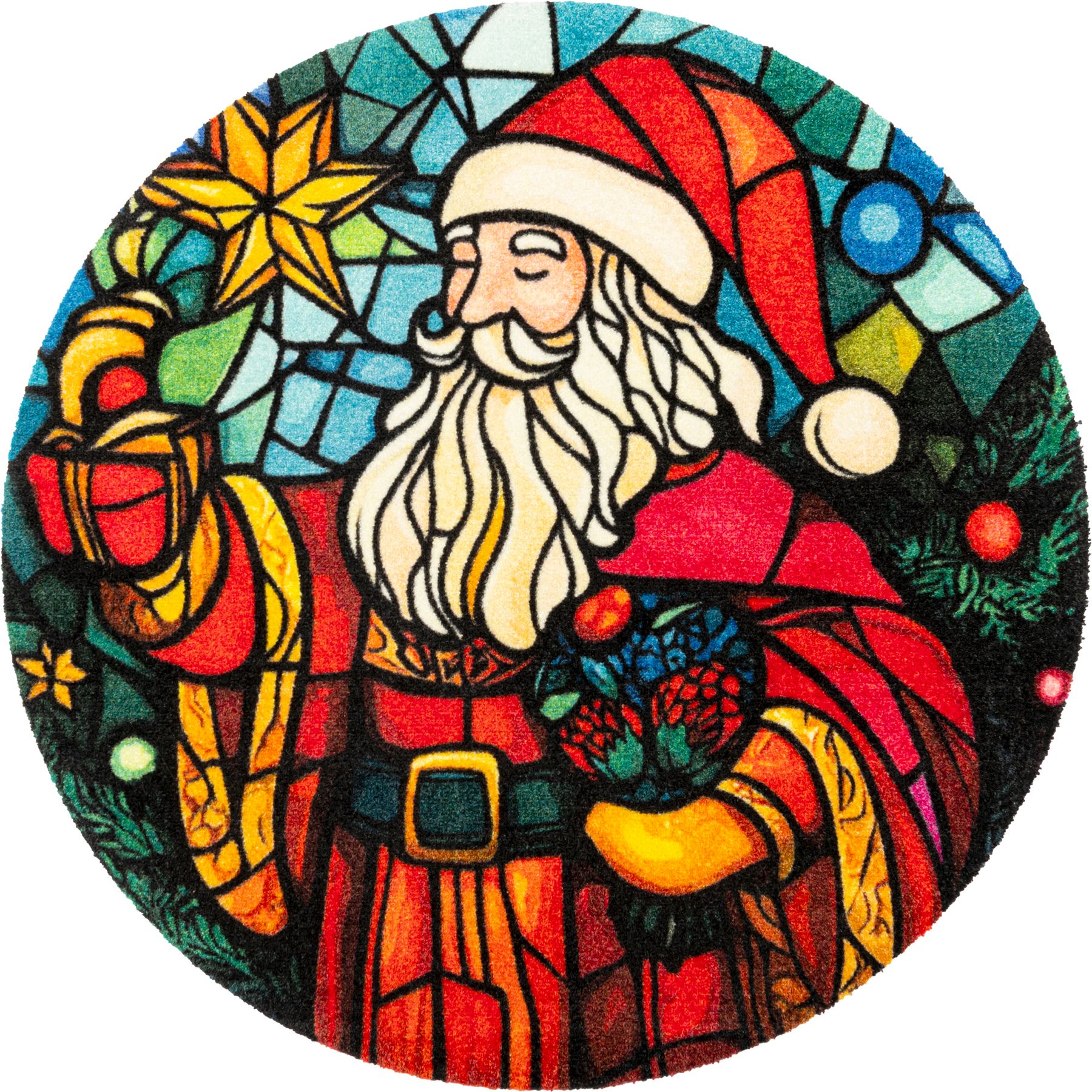 Fußmatte 90x90 Stainglass Santa